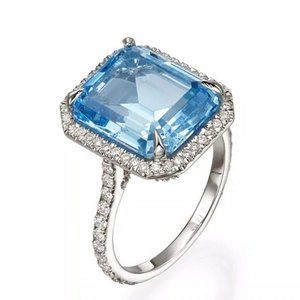 BLUE SQUARE SILVER DIAMOND BRIDAL RING